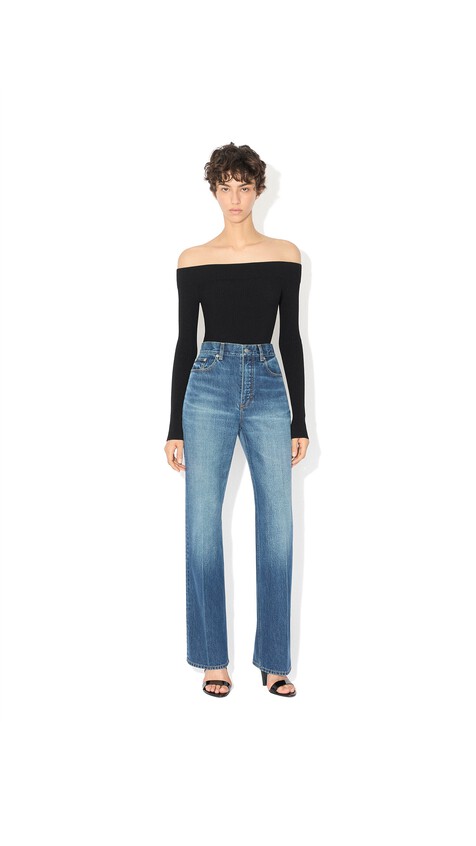 ALA&Iuml;A SCULPTING RIB KNIT OFF-SHOULDER BODYSUIT BLACK - View 2