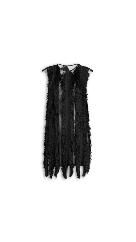 ALA&Iuml;A SILK KNIT FRINGED DRESS BLACK