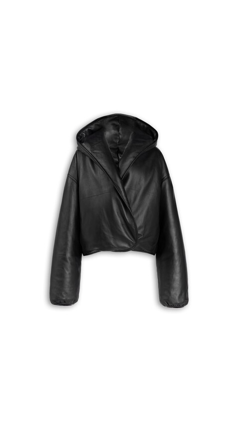 ALA&Iuml;A HOODED LEATHER BOMBER BLACK