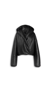 BLACK - ALA&Iuml;A HOODED LEATHER BOMBER