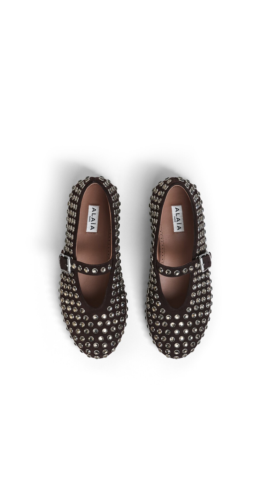 ALA&Iuml;A STRASS SUEDE BALLET FLATS DARK BROWN - View 4