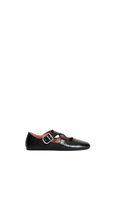 BLACK - ALA&Iuml;A CRISS CROSS BALLET FLATS IN CROCODILE EMBOSSED CALFSKIN