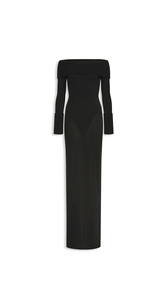 BLACK - ALA&Iuml;A MERINO OFF-SHOULDER DRESS