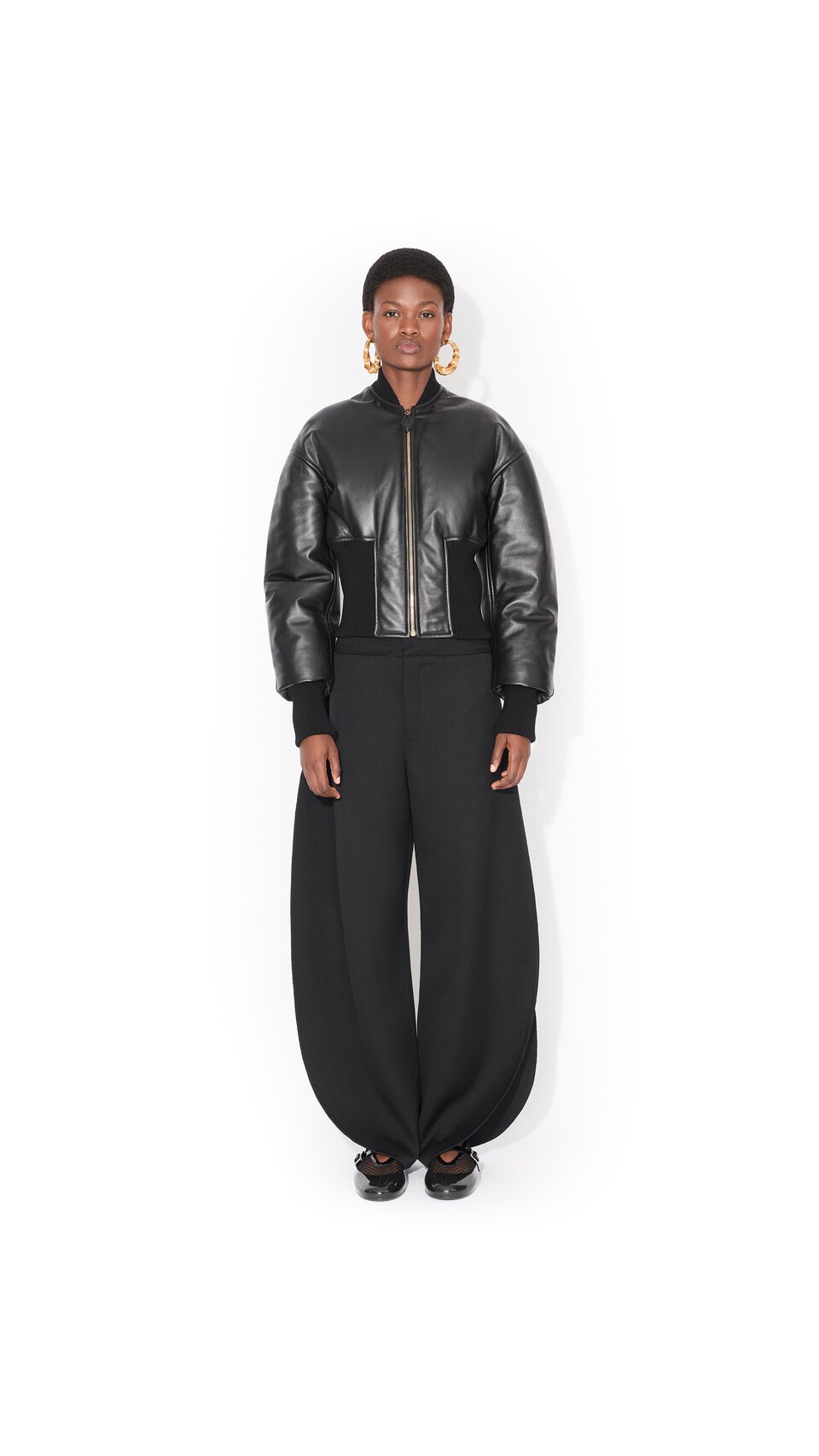 ALA&Iuml;A LEATHER CINCHED BOMBER BLACK - View 2