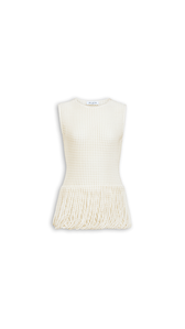 NATURAL WHITE - ALA&Iuml;A BEAD KNIT PEPLUM TOP