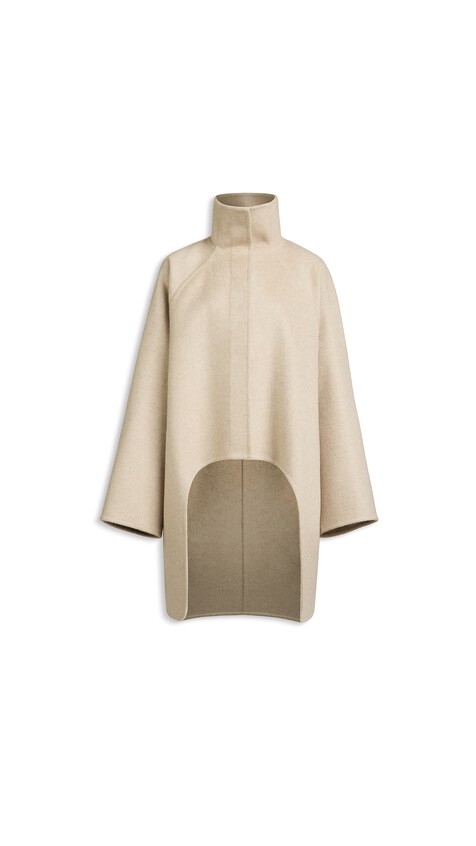 ALA&Iuml;A ASYMMETRIC DOUBLE FACE CACHMERE COAT BEIGE