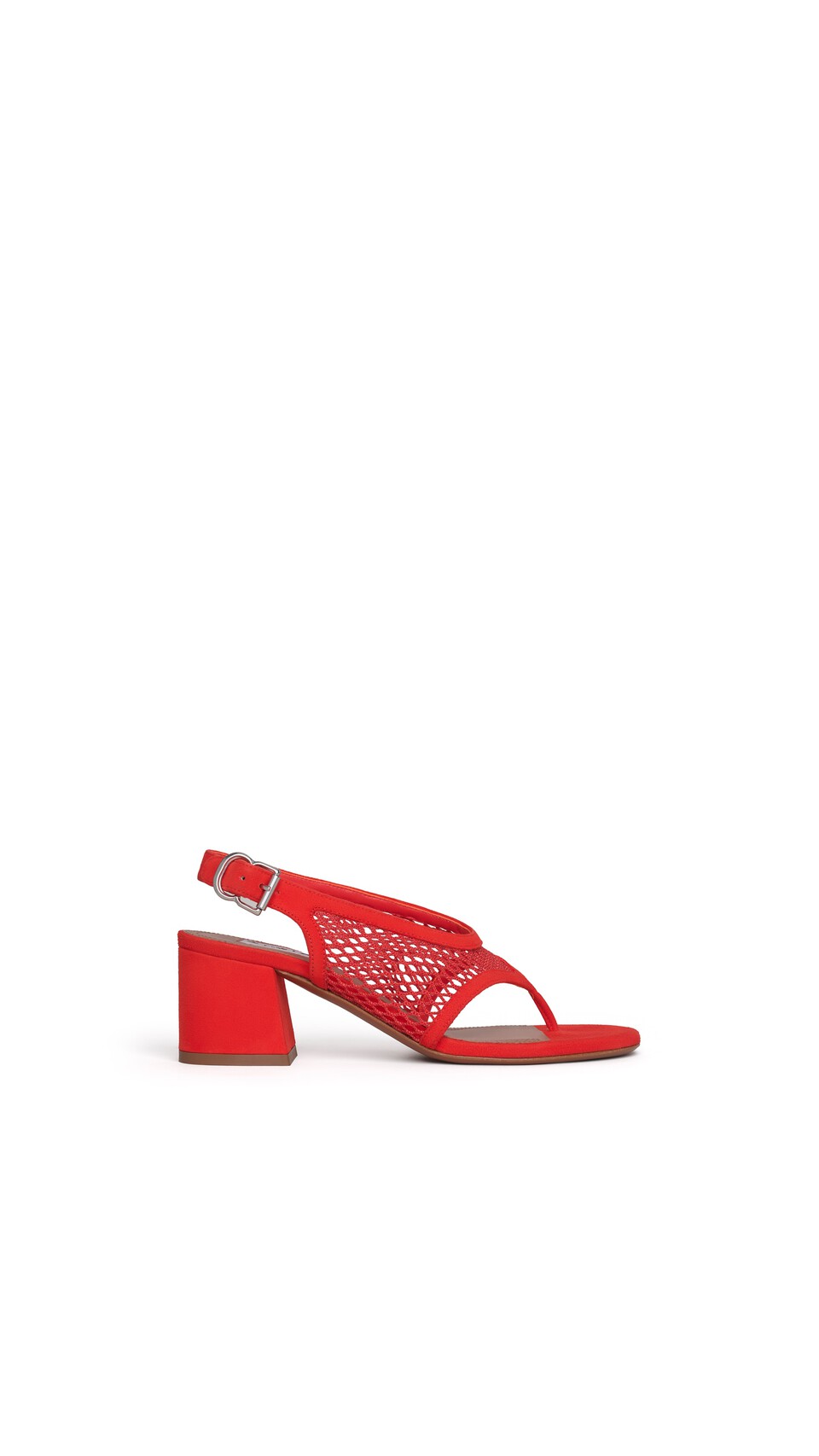 ALA&Iuml;A FISHNET HEEL SANDALS IN SUEDE ORANGE-RED