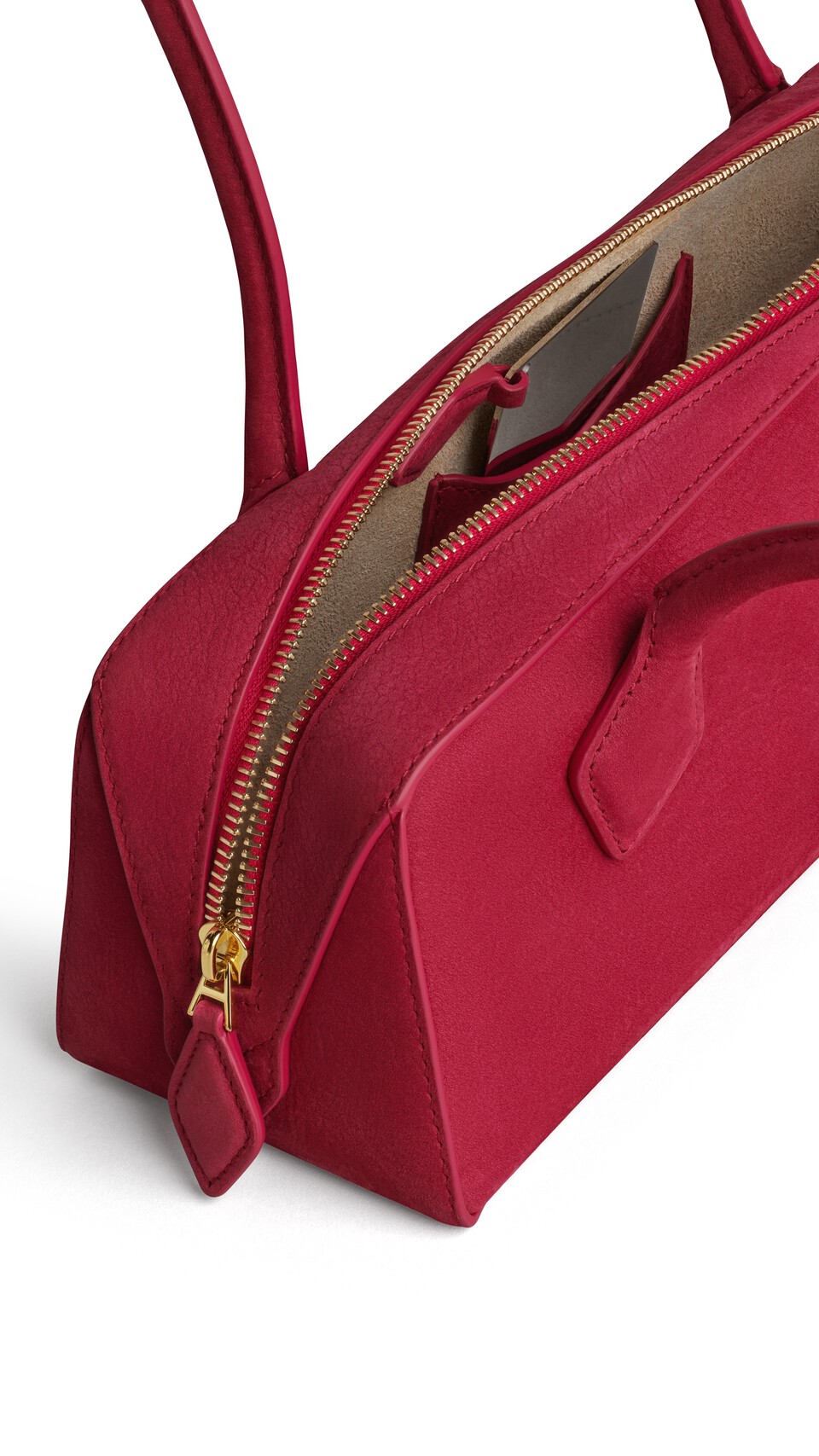 ALA&Iuml;A LE TECKEL MEDIUM BAG IN NUBUCK RASPBERRY - View 3