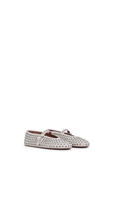 ALA&Iuml;A STRASS SUEDE BALLET FLATS WHITE - View 2
