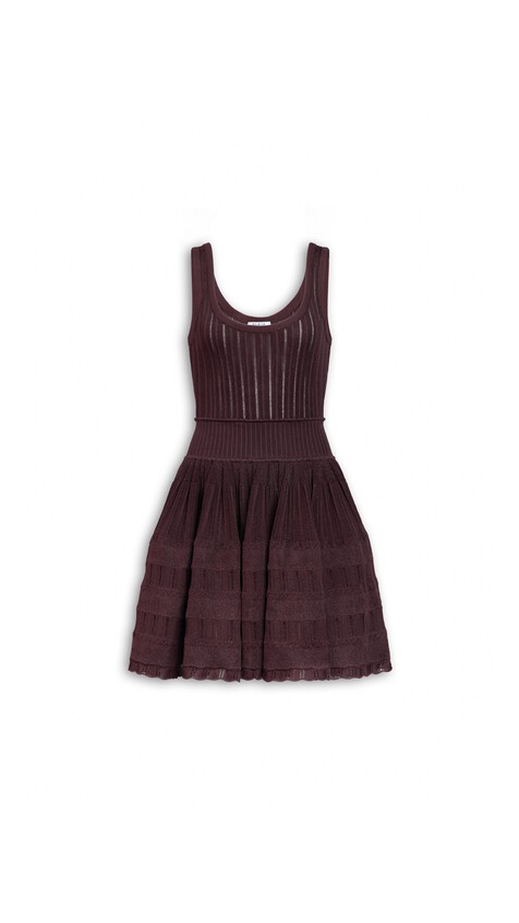 ALA&Iuml;A CRINOLINE KNIT DRESS BORDEAUX