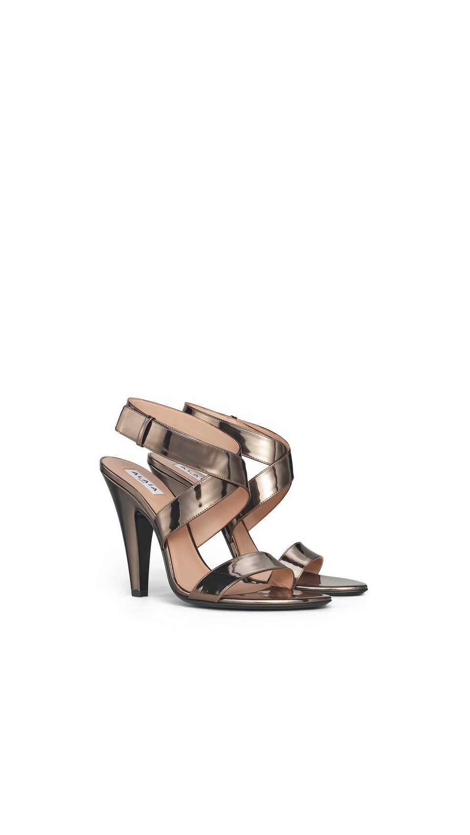 ALA&Iuml;A CONE SANDALS IN MIRROR FABRIC METAL BROWN - View 2