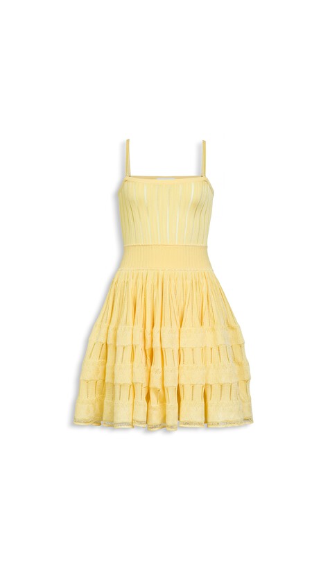 ALA&Iuml;A SHINY CRINOLINE DRESS PALE YELLOW