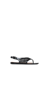 BLACK - ALA&Iuml;A FISHNET THONG SANDALS IN PATENT CALFSKIN
