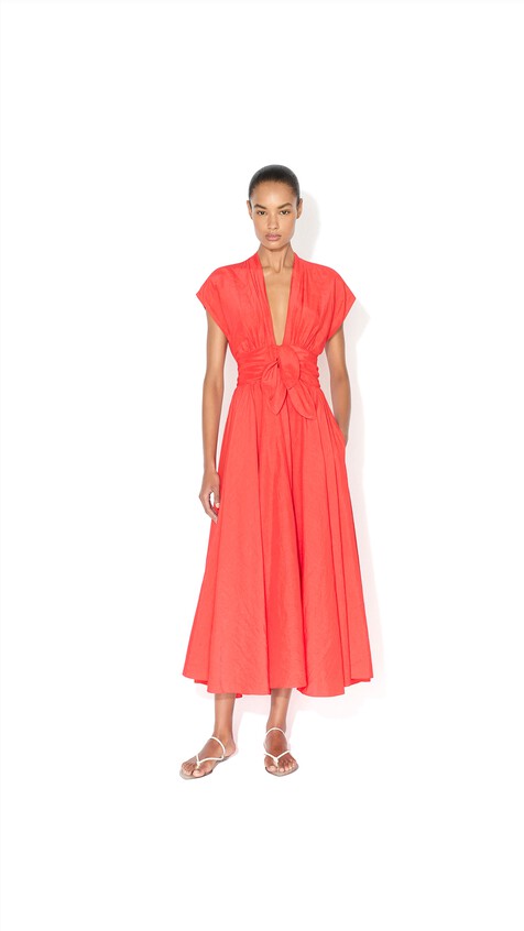 ALA&Iuml;A LINEN-BLEND BELTED DRESS VERMILION RED - View 2