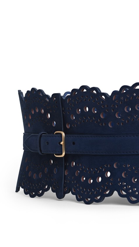 ALA&Iuml;A BUSTIER BELT IN PERFORATED VIENNE NUBUCK BLUE - View 2
