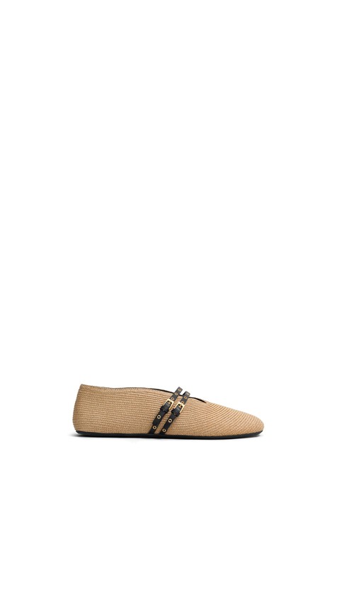 ALA&Iuml;A BALLET FLATS IN PAPER STRAW NATURAL