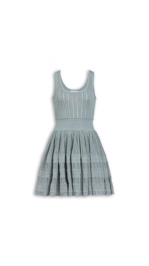 ALA&Iuml;A CRINOLINE KNIT DRESS GREEN GREY