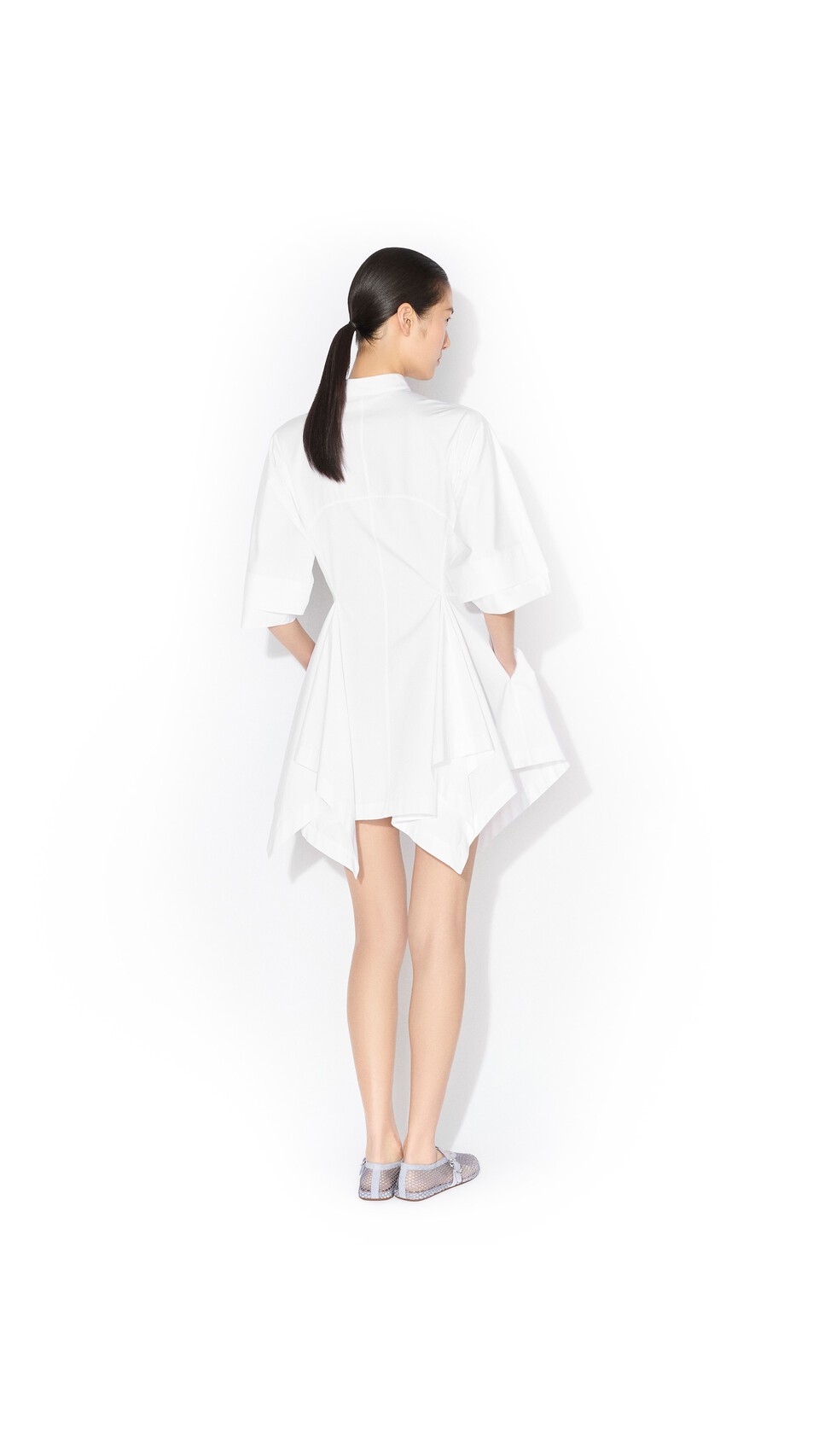 ALA&Iuml;A PANELLED POPLIN DRESS WHITE - View 3