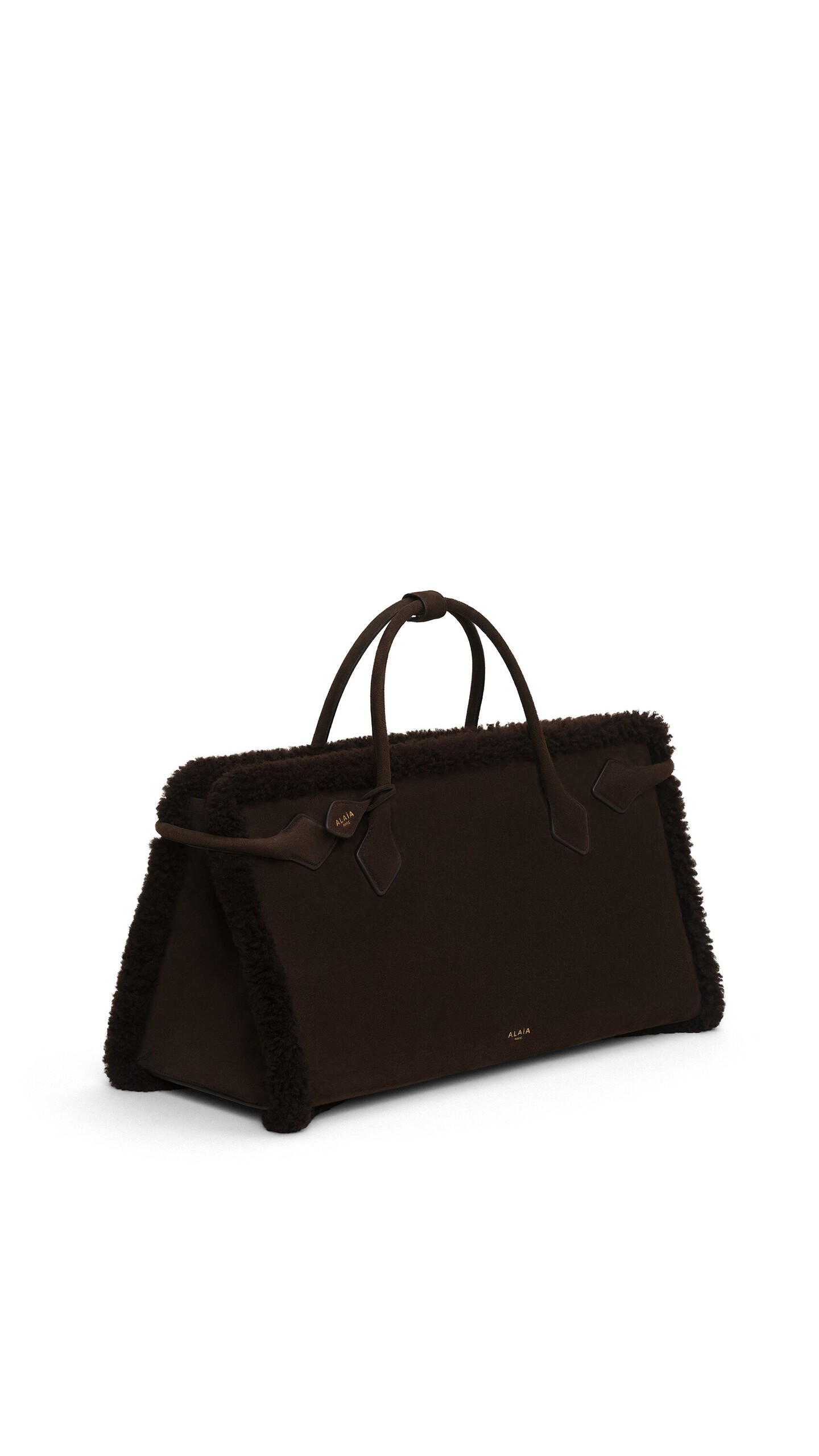 ALA&Iuml;A LE TECKEL TOTE BAG IN MERINO SHEARLING CHESTNUT - View 2