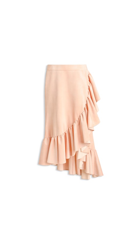 ALA&Iuml;A SUEDE GOATSKIN RUFFLE SKIRT POWDER