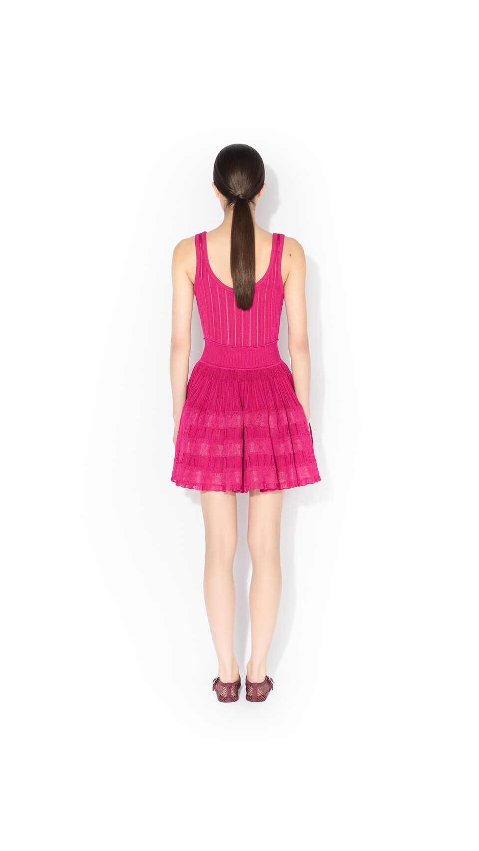 ALA&Iuml;A CRINOLINE KNIT DRESS BOUGAINVILLEA - View 3