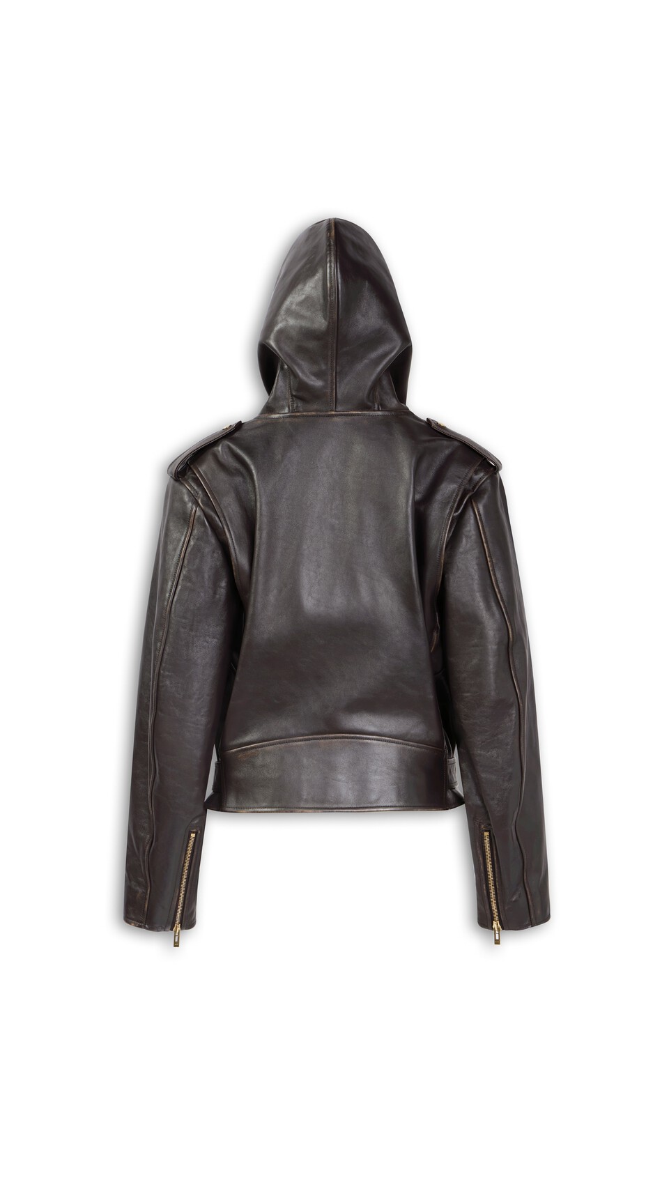 ALA&Iuml;A LEATHER HOODED BIKER JACKET EBENE - View 7