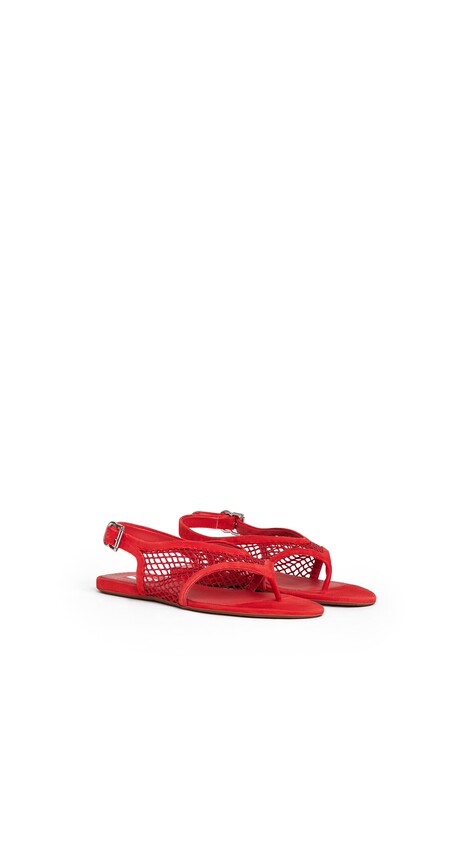 ALA&Iuml;A FISHNET THONG SANDALS IN SUEDE BURNT ORANGE - View 2