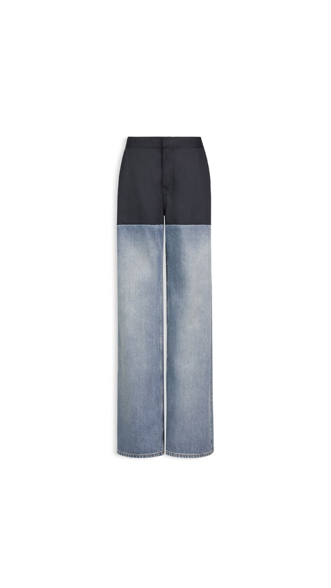 ALA&Iuml;A BI-MATERIAL DENIM PANTS FADED BLUE