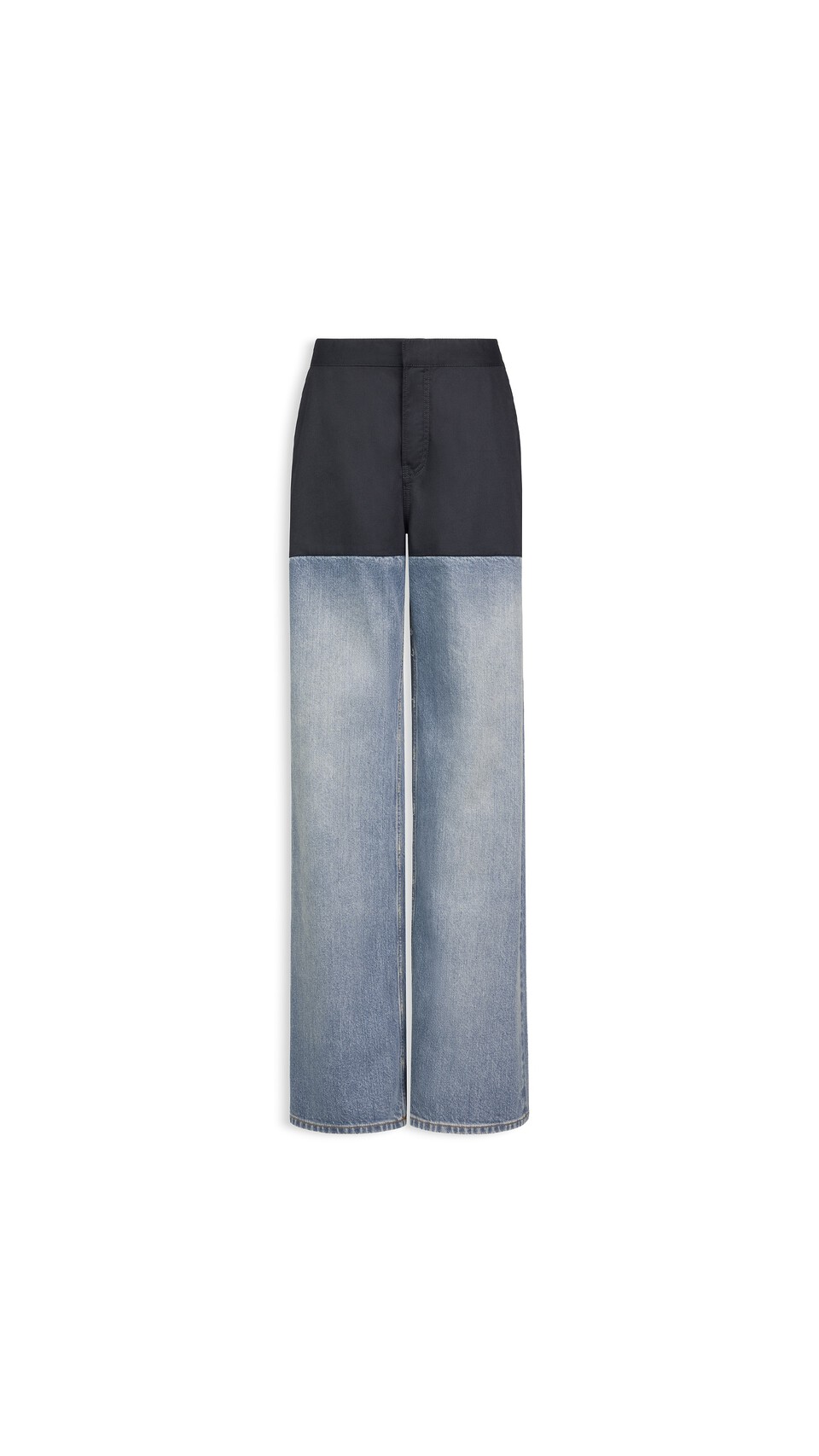 ALA&Iuml;A BI-MATERIAL DENIM PANTS FADED BLUE
