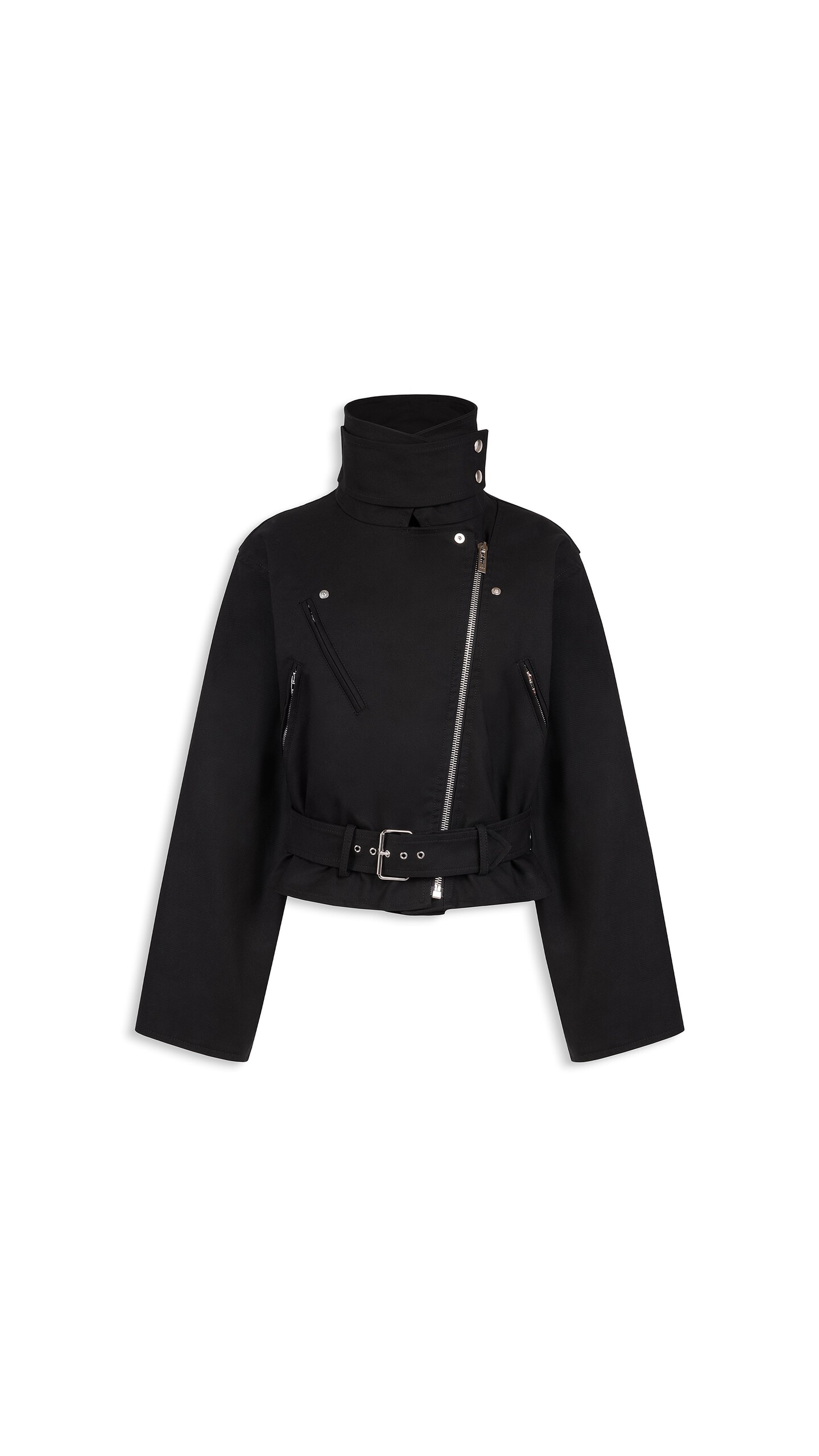 ALA&Iuml;A LAYERED COTTON BIKER JACKET BLACK