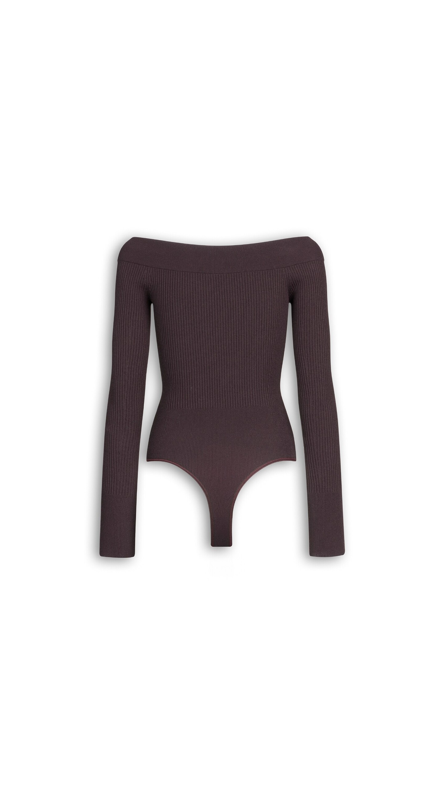 ALA&Iuml;A KNIT OFF-SHOULDER BODYSUIT EGGPLANT - View 2