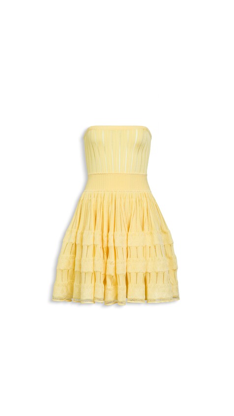 ALA&Iuml;A SHINY CRINOLINE DRESS PALE YELLOW - View 2