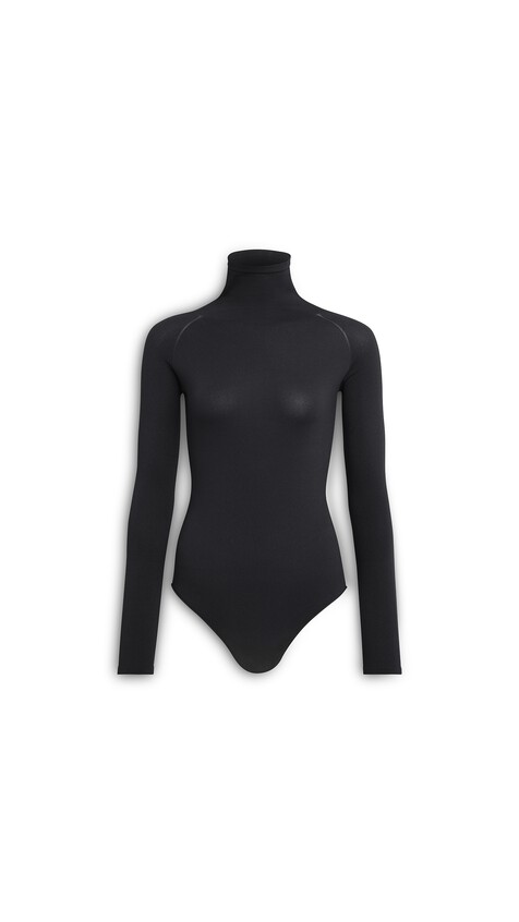 ALA&Iuml;A HIGH NECK SECOND-SKIN KNIT BODYSUIT BLACK