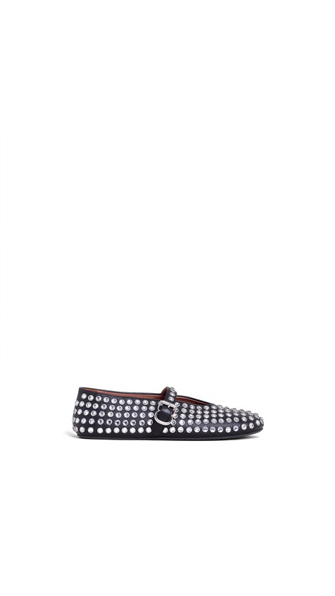 ALA&Iuml;A STRASS LAMBSKIN BALLET FLATS BLACK