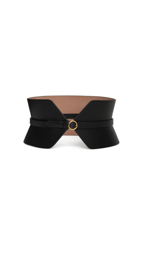 ALA&Iuml;A DOUBLE BUSTIER BELT IN CALFSKIN BLACK
