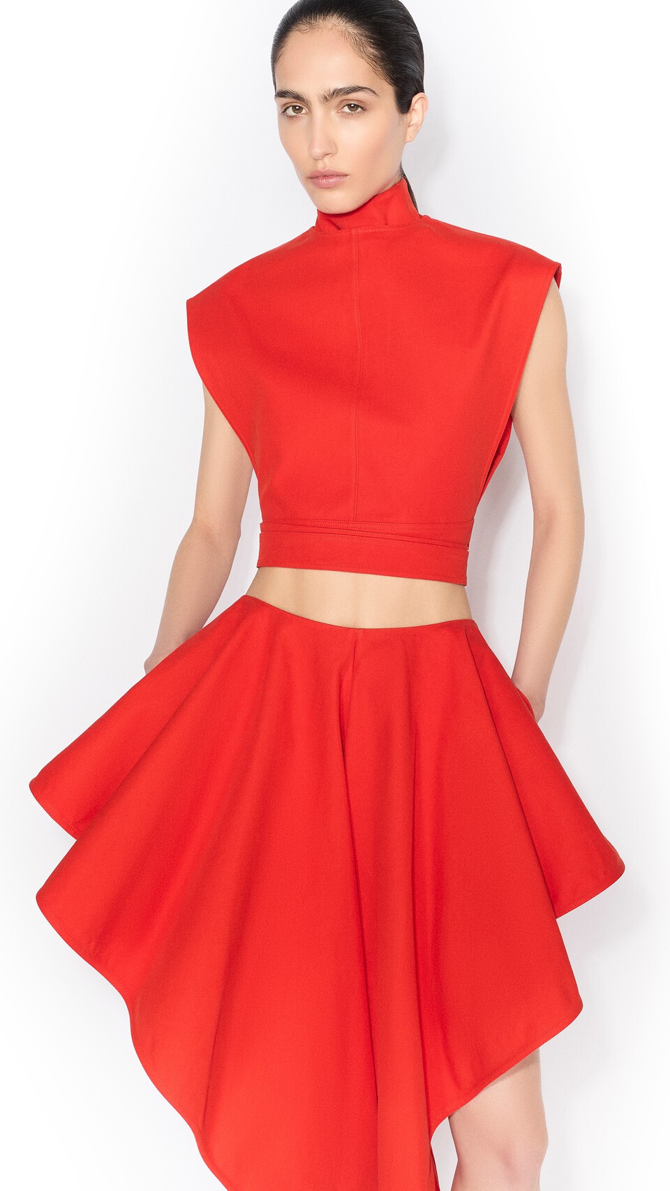 ALA&Iuml;A BELTED COTTON TOP BLOOD ORANGE - View 4