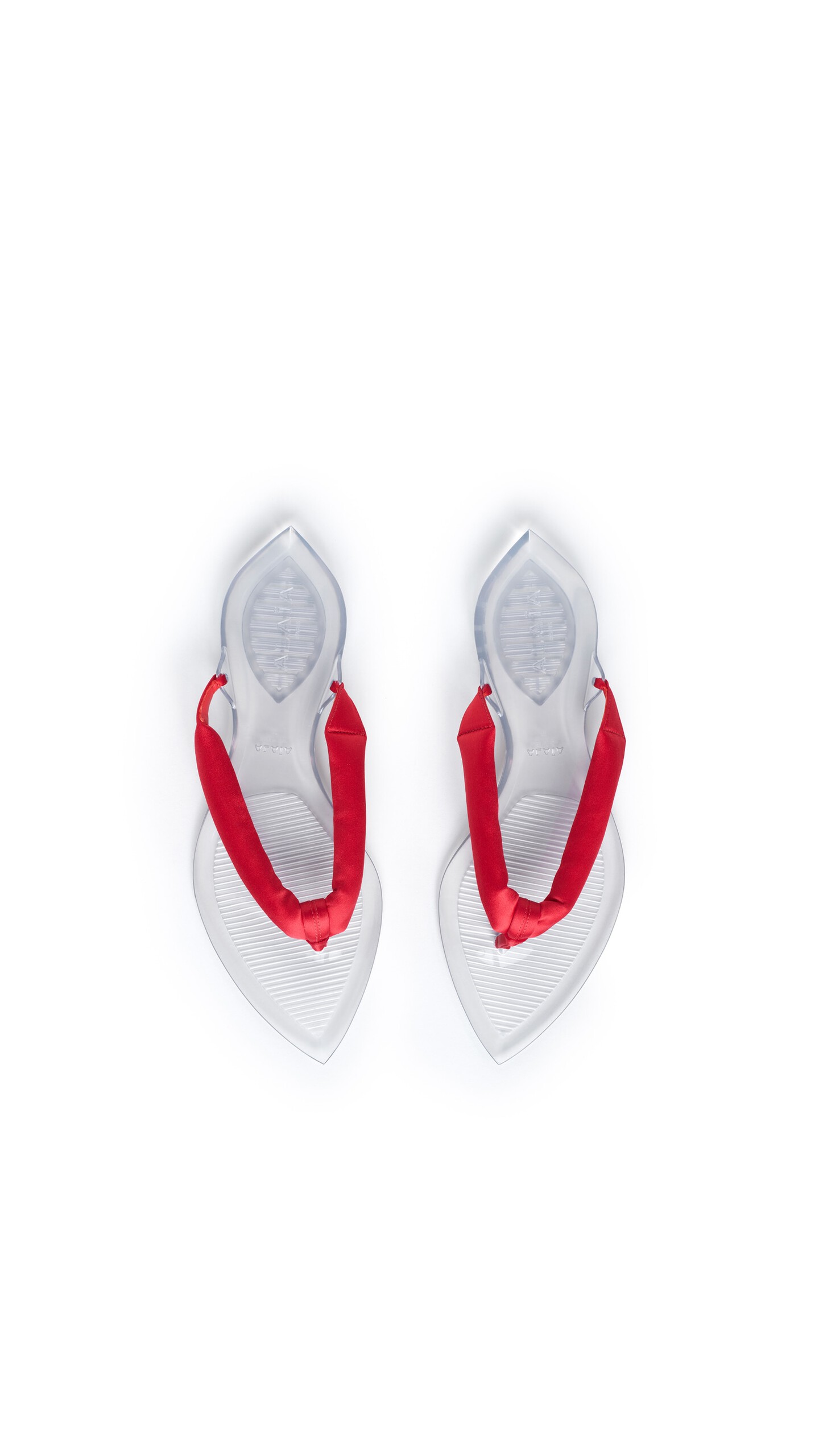 ALA&Iuml;A INVISIBLE THONG MULES IN SATIN ORANGE-RED - View 4
