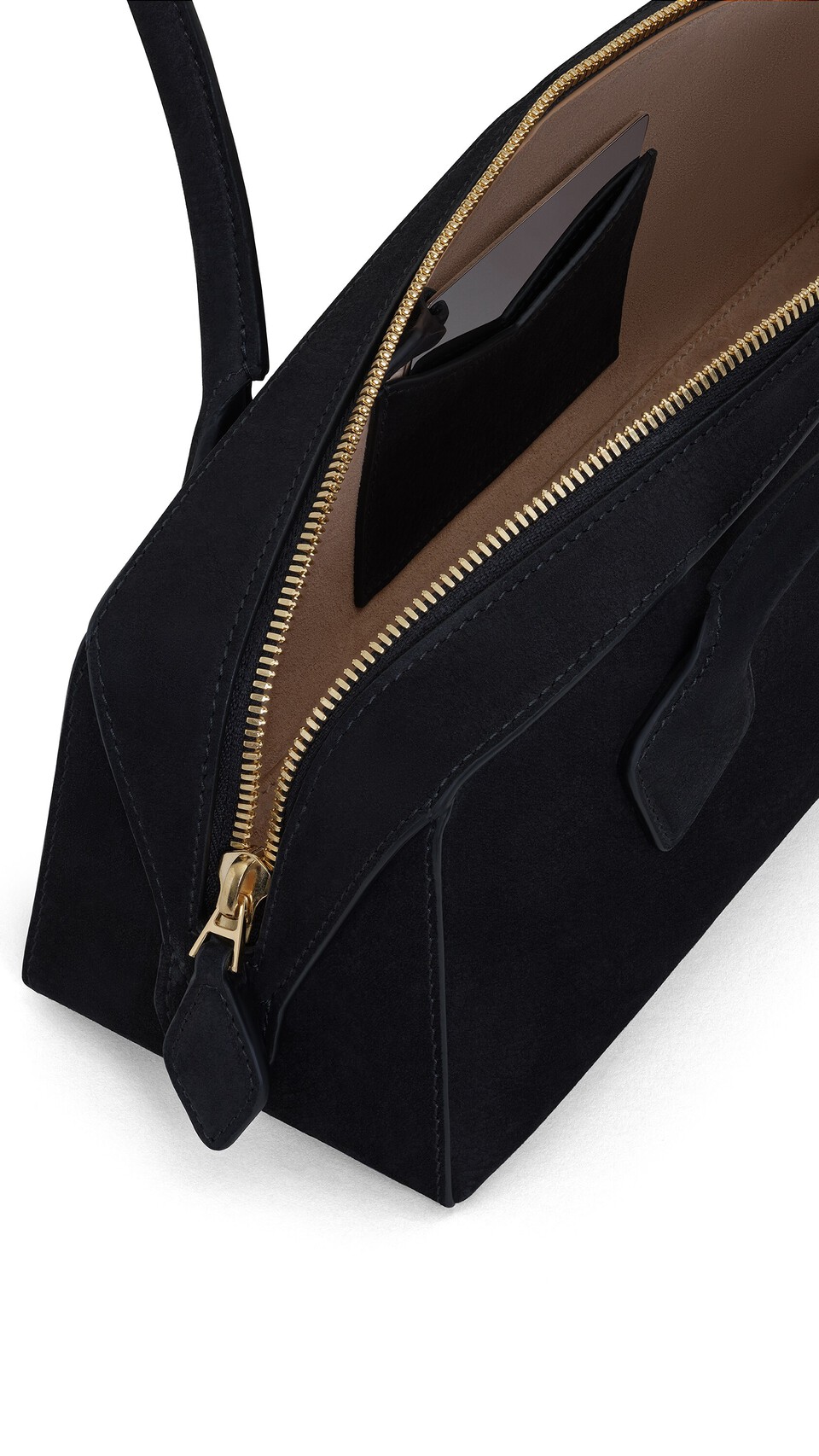 ALA&Iuml;A LE TECKEL MEDIUM BAG IN NUBUCK BLACK/GOLD - View 3