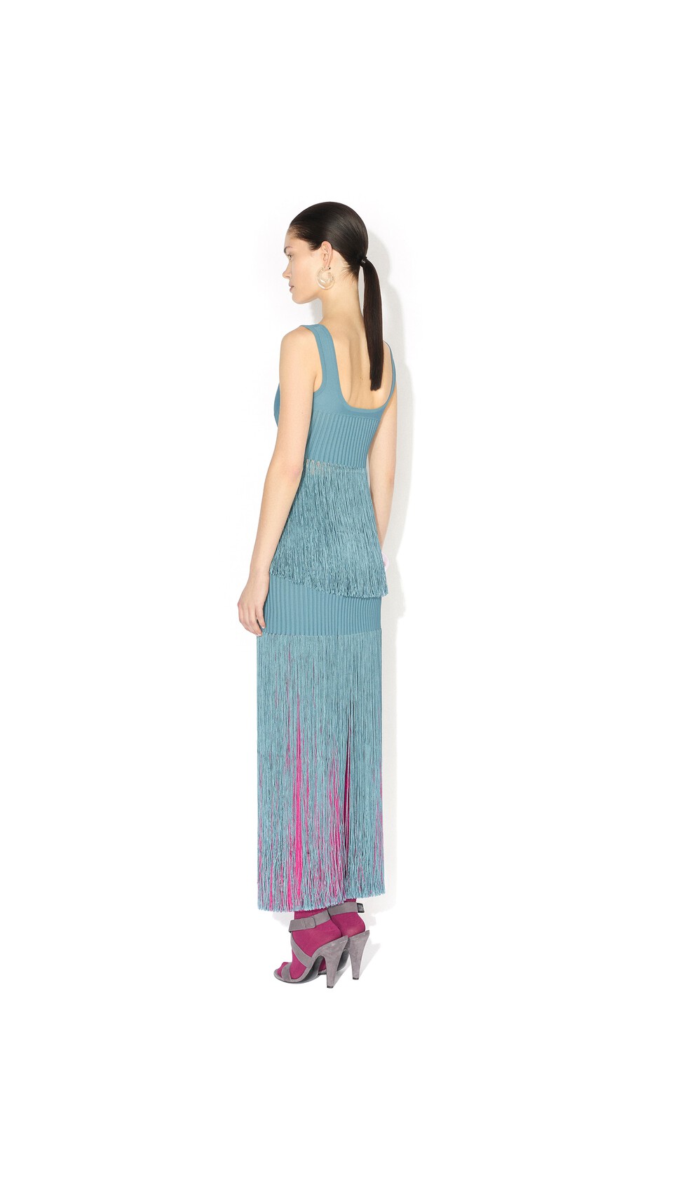 ALA&Iuml;A FRINGED KNIT TOP BLUE GREY - View 3