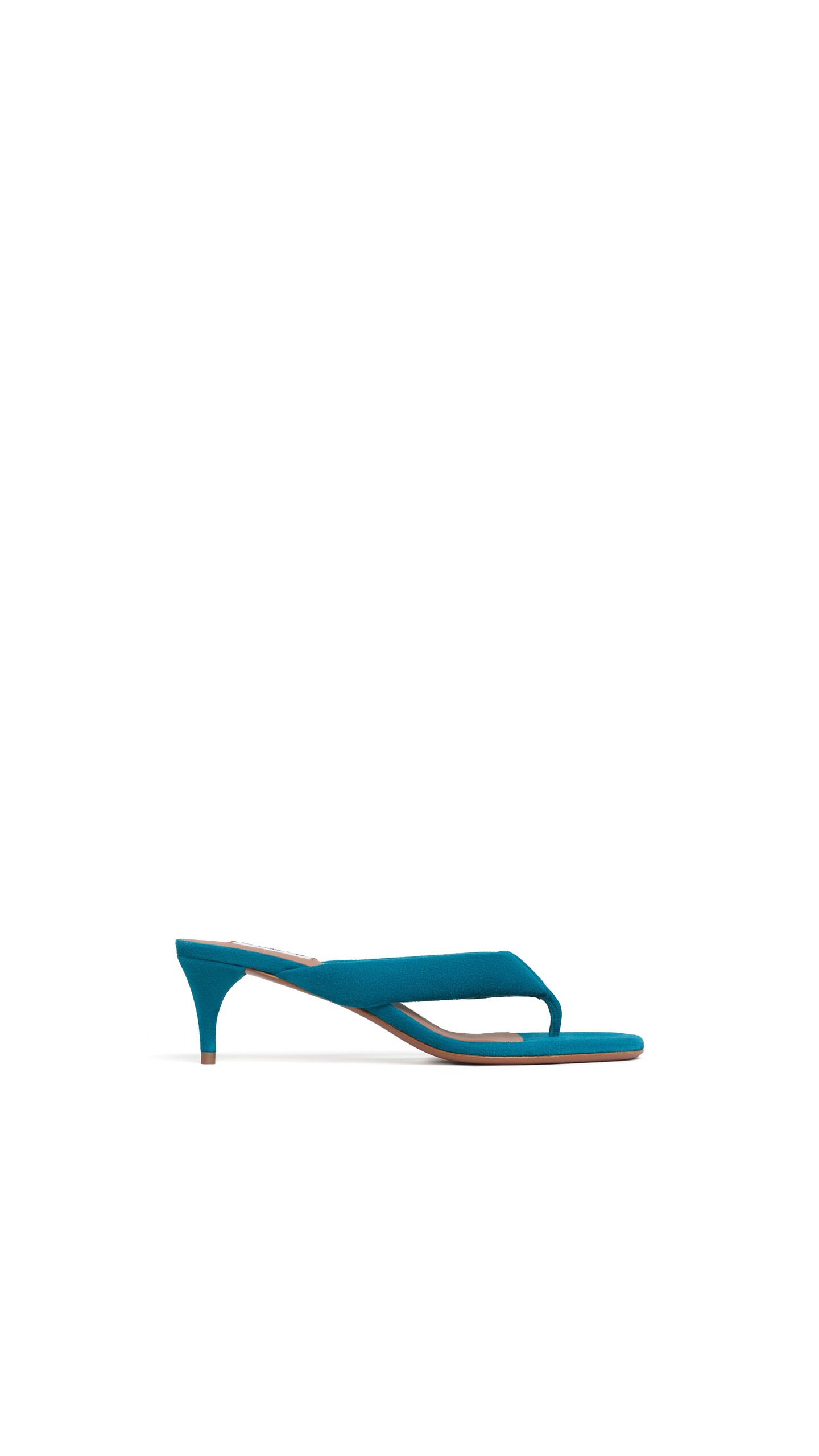 ALA&Iuml;A HEEL THONG MULES IN SUEDE CHINA BLUE