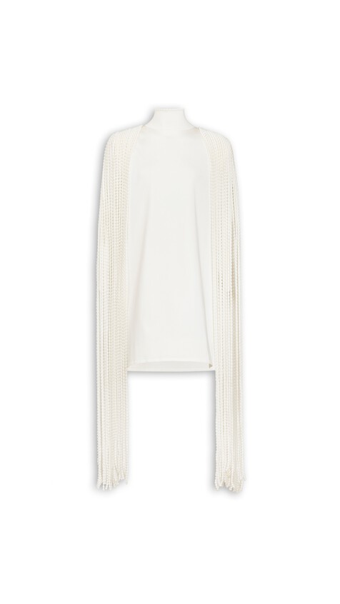 ALA&Iuml;A BEADED FRINGE MINI DRESS NATURAL WHITE