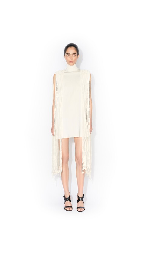 ALA&Iuml;A BEADED FRINGE MINI DRESS NATURAL WHITE - View 2