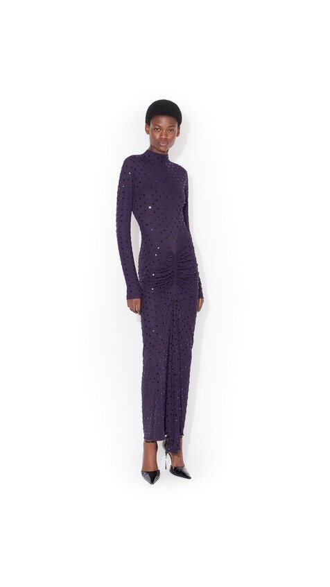 DRAPED FLUID STRASS JERSEY DRESS