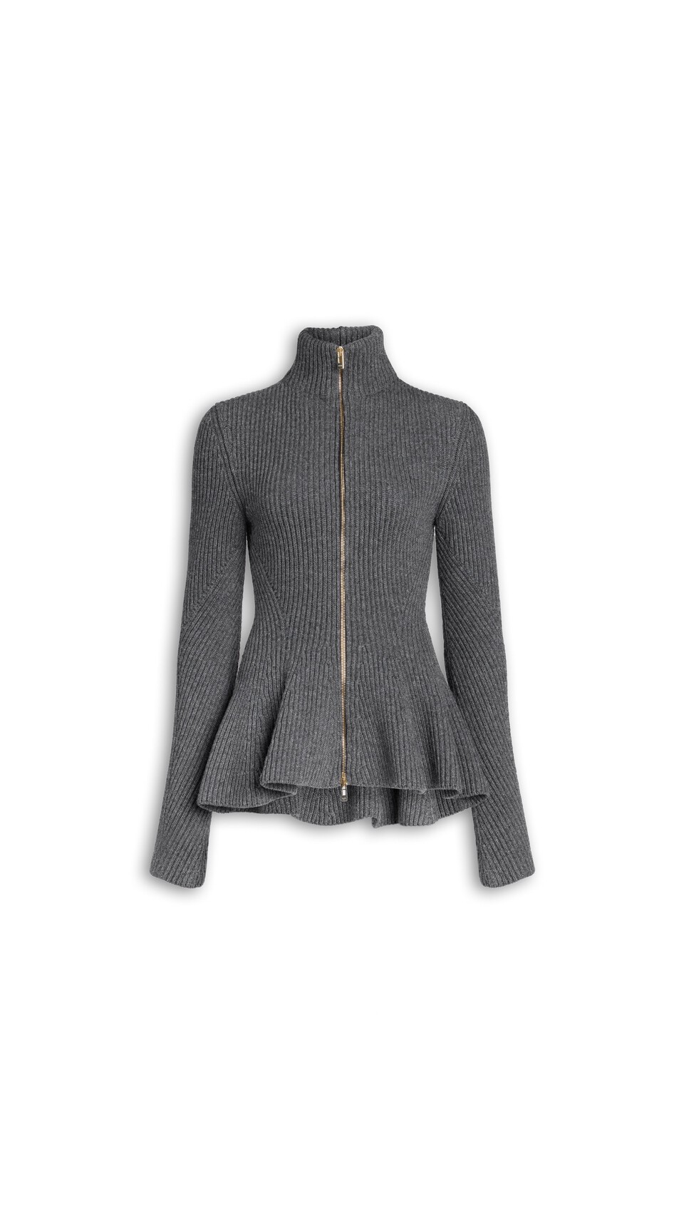 ALA&Iuml;A PEPLUM KNITTED CARDIGAN DARK GREY