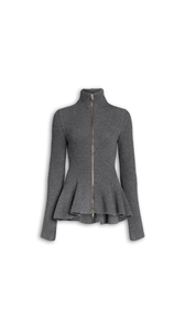 DARK GREY - ALA&Iuml;A PEPLUM KNITTED CARDIGAN