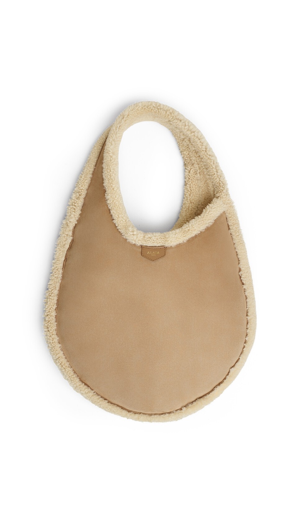ALA&Iuml;A ONE PIECE HOBO BAG IN MERINO SHEARLING CAMEL