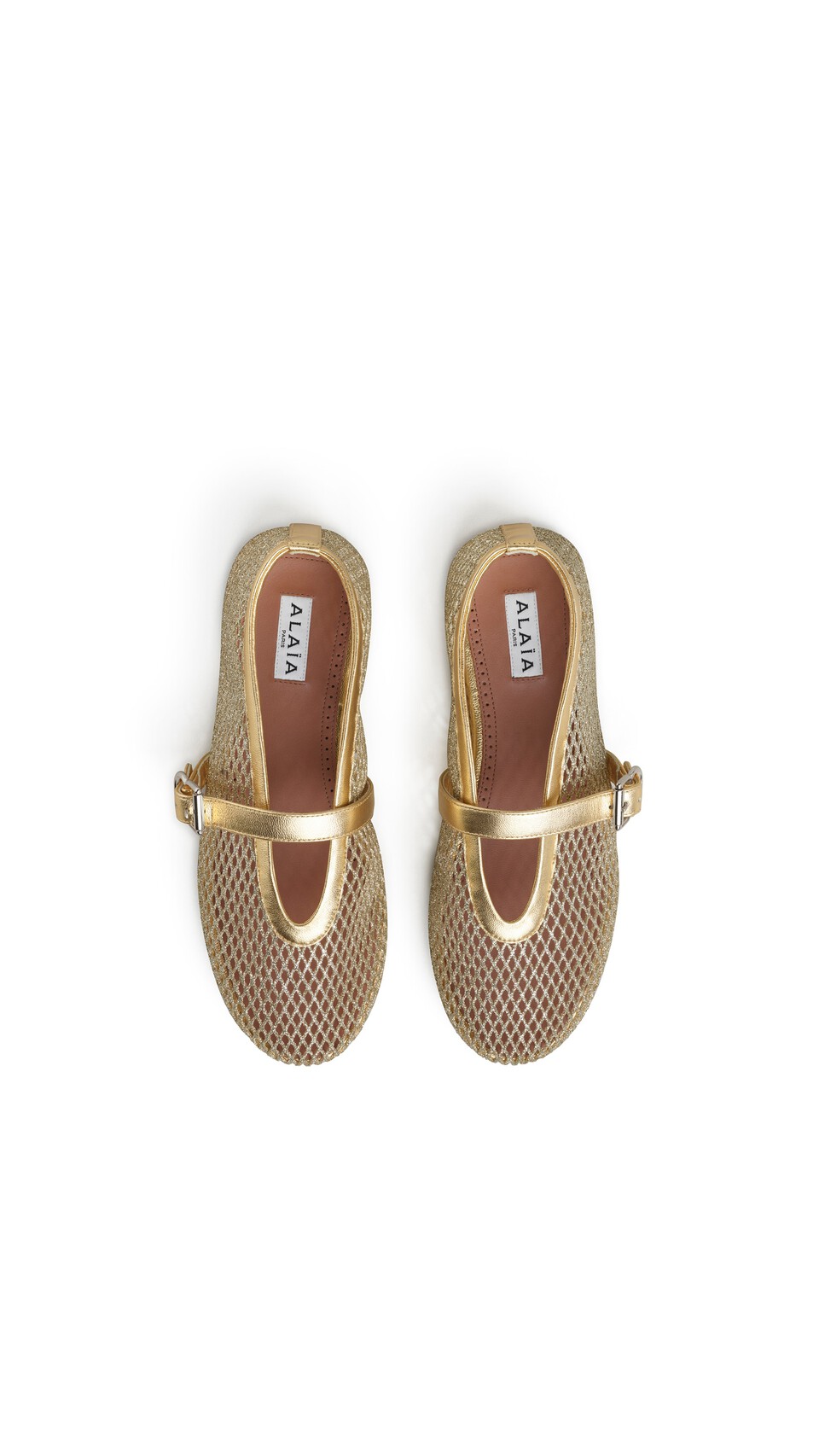 ALA&Iuml;A BALLET FLATS IN LAMINATED FISHNET PLATINUM - View 4