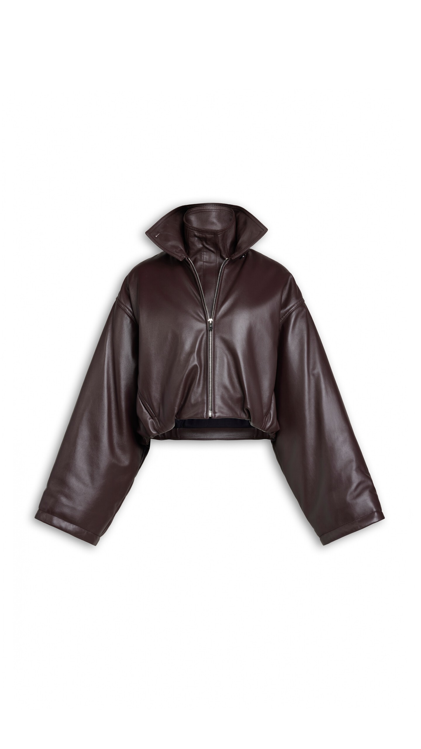 ALA&Iuml;A LAYERED LEATHER BOMBER JACKET MAHOGANY