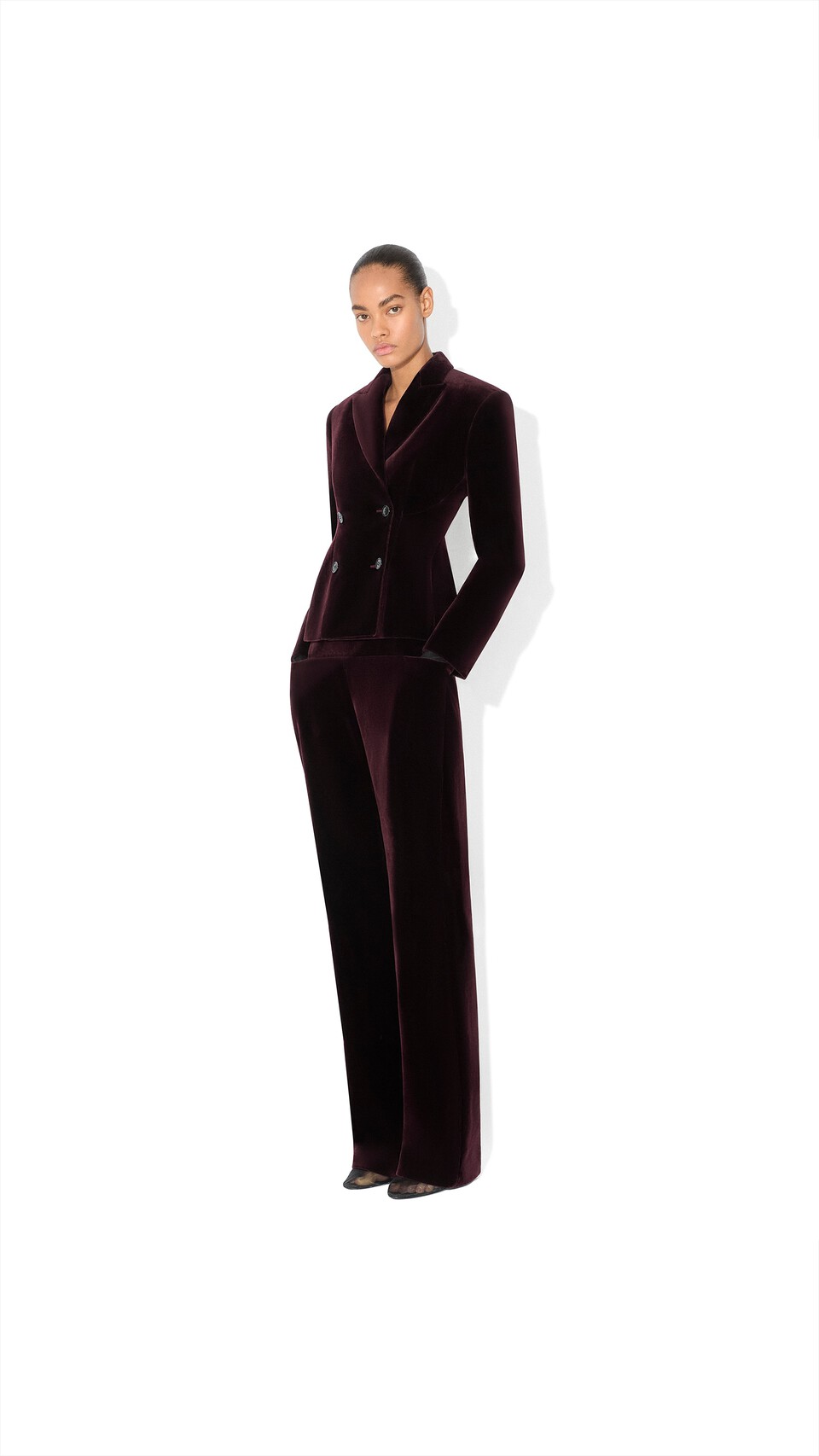 ALA&Iuml;A COTTON VELVET DOUBLE-BREASTED JACKET EGGPLANT - View 2