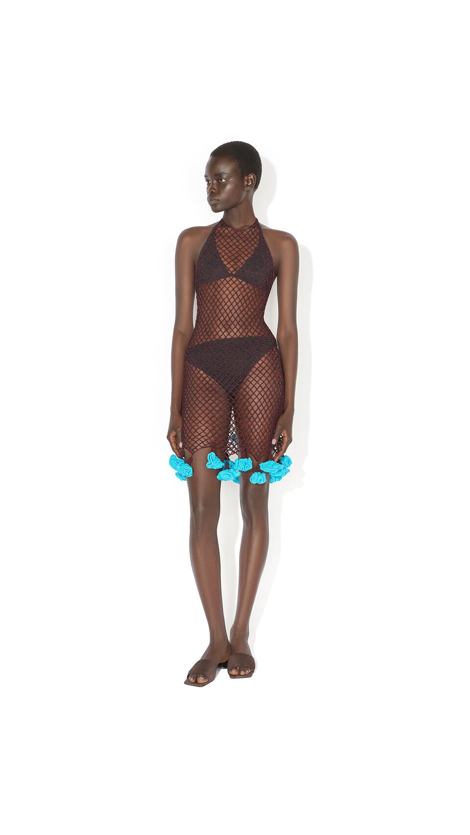 ALA&Iuml;A FLORAL CROCHET DRESS BURGUNDY/BLUE - View 2